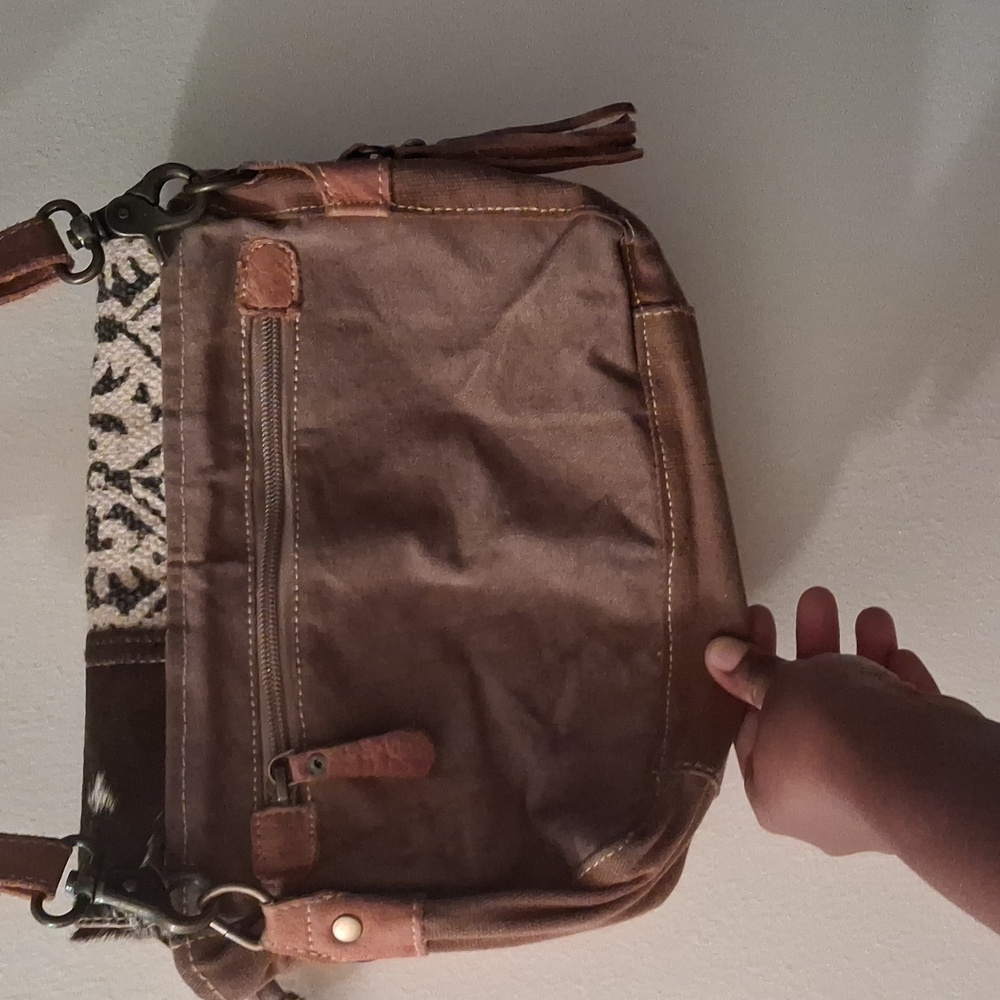 Myra Bag Brown Patterned Haircalf & Leather Crossbody - Picture 4 of 10
